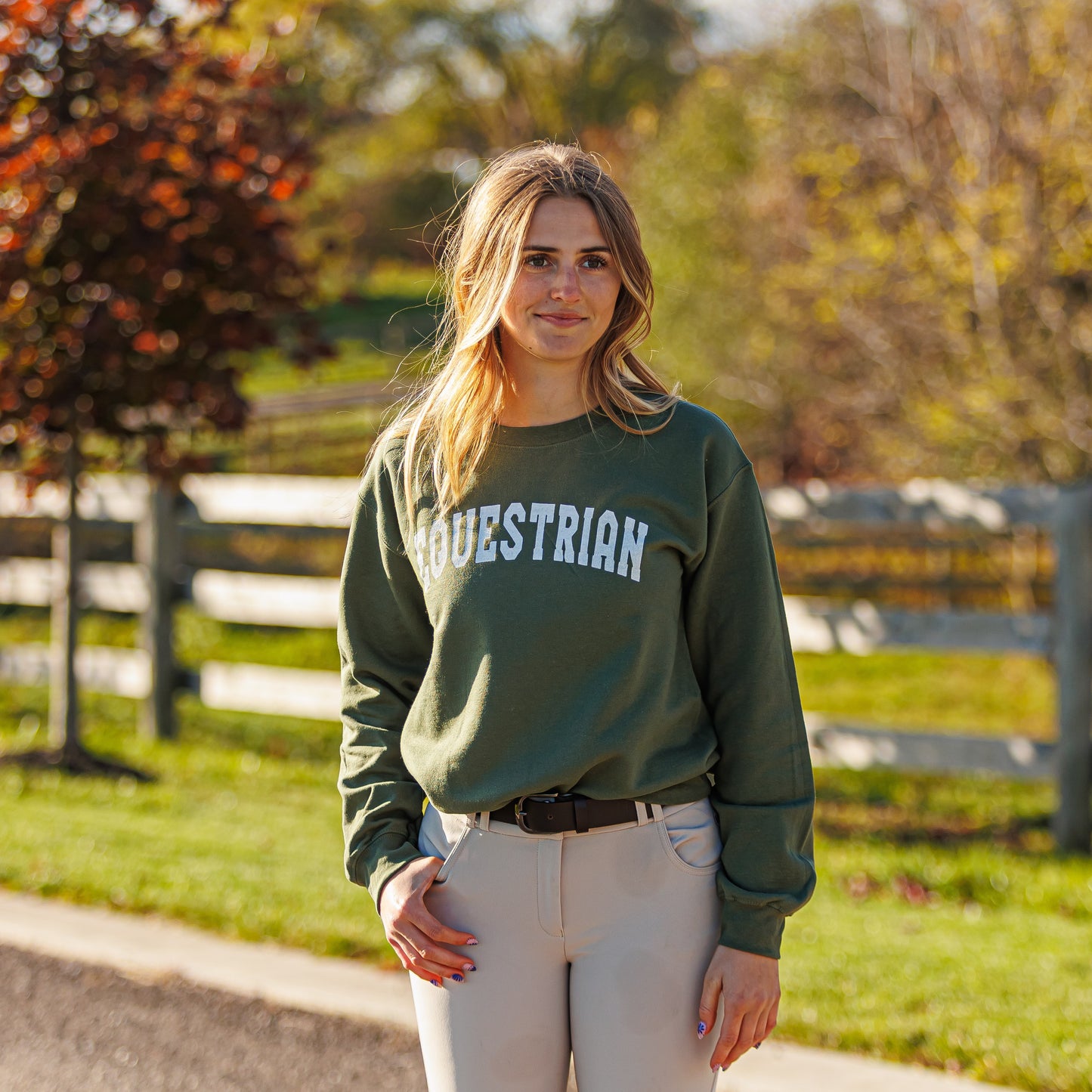 Equestrian Varsity Crewneck - PINE