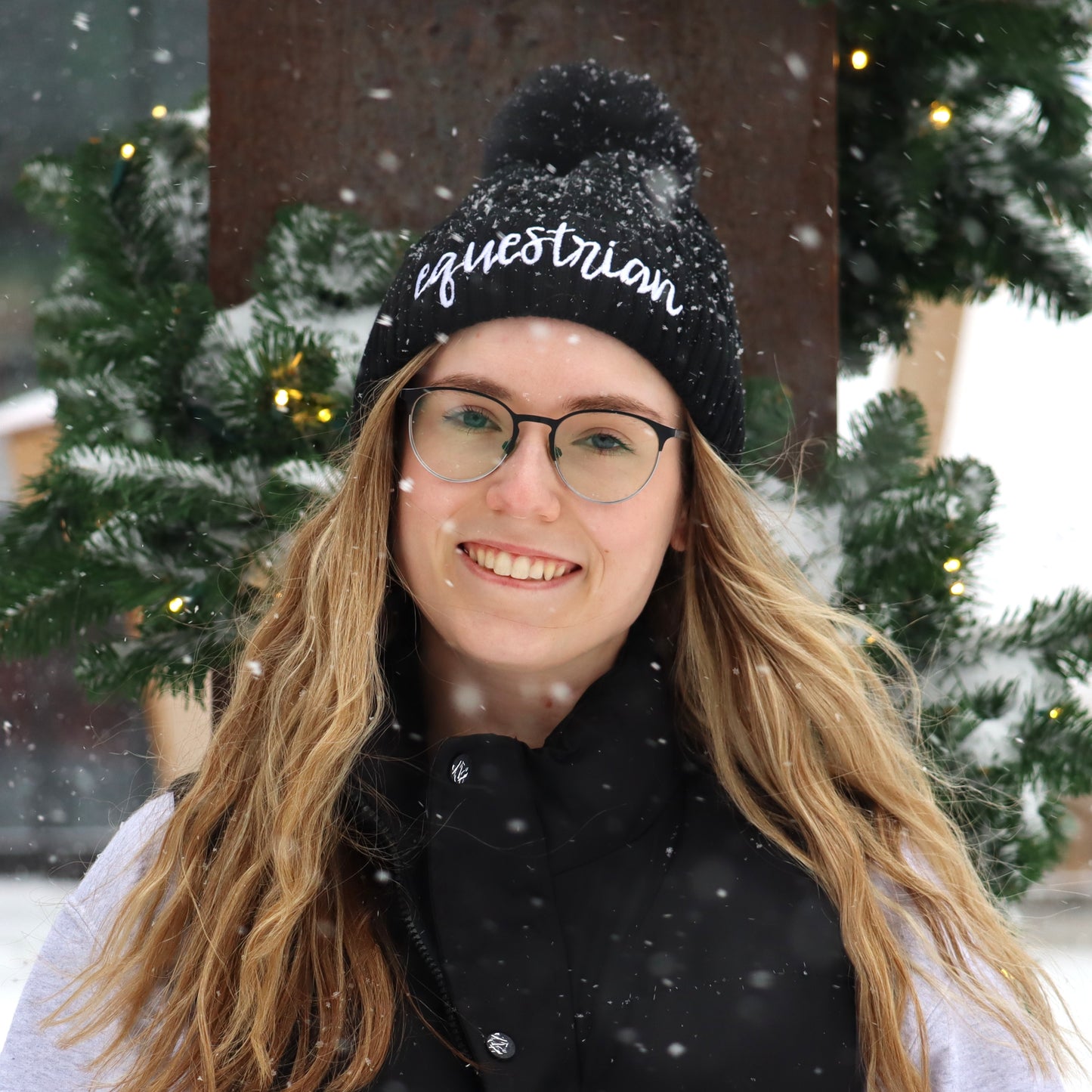 Equestrian Pom-Pom Beanie - BLACK